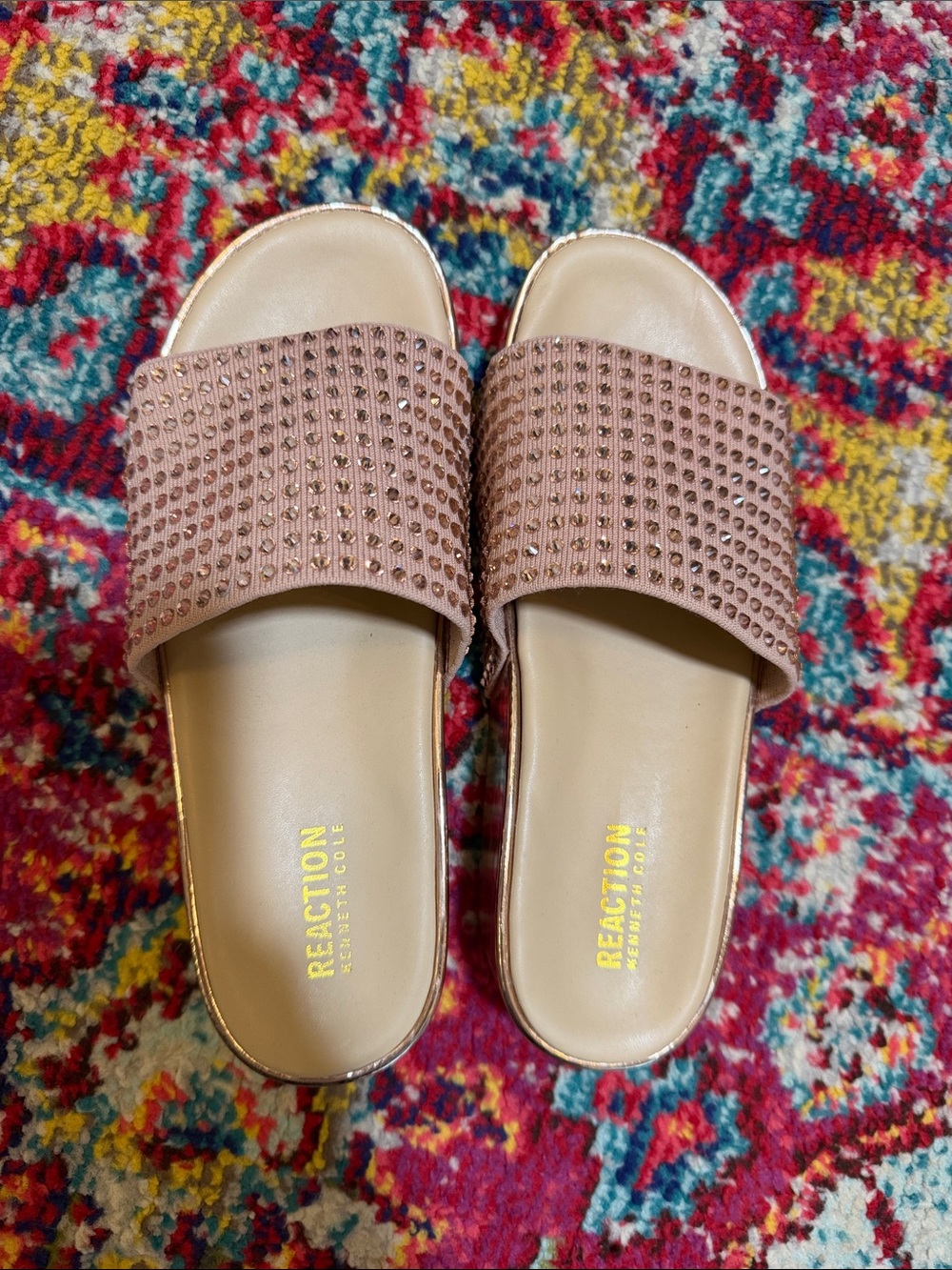 Kenneth Cole Reaction Rose Blush Rhinestone Slide Mules